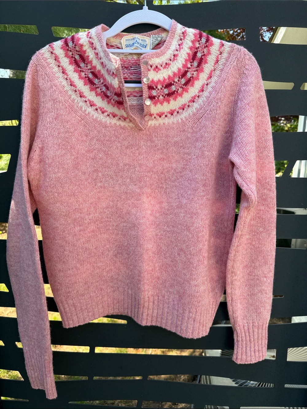 Susan Bristol Vintage Pink Fair Isle Cowl Pullover S 38
